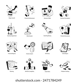 Trendy Collection of Doodle Style Growth Icons 