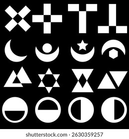 A trendy collection of icons blending abstract shapes with a contemporary design aesthetic.