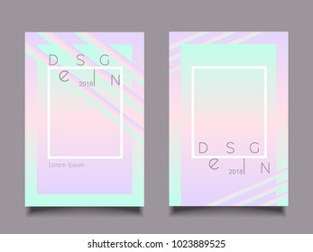 Trendy collection illustration posters holographic pink blue neon style bright design template