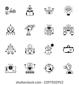Colección a la moda de íconos lineales robóticos 

