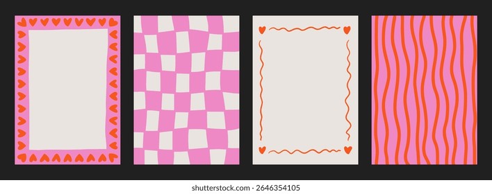 A trendy collection of vector frames and backgrounds with hand-drawn borders, abstract wavy lines retro-inspired patterns. Frames in playful colors. For invitations, posters, social media templates