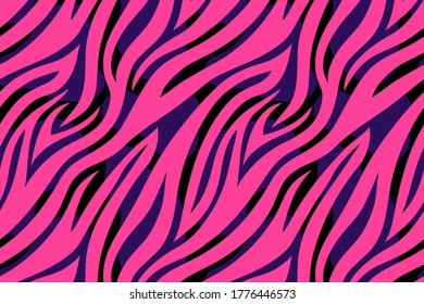 Trendy color abstract tiger pattern background. Hand drawn pink fashionable wild animal skin texture for fashion print design, cover, banner, wallpaper. Vector illustration.