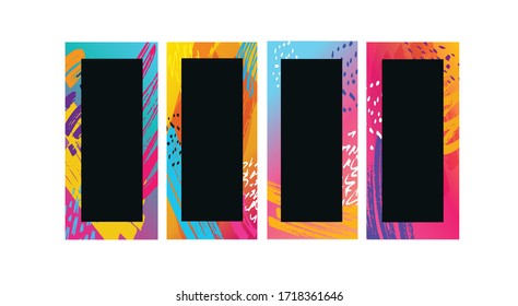 Trendy color bright hand drawn doodle abstract background - template design for poster, banner, social media post.