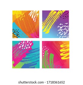 Trendy color bright hand drawn doodle abstract background - template design for poster, banner, social media post.