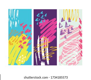 Trendy color bright hand drawn doodle abstract background - template design for poster, banner, social media post.