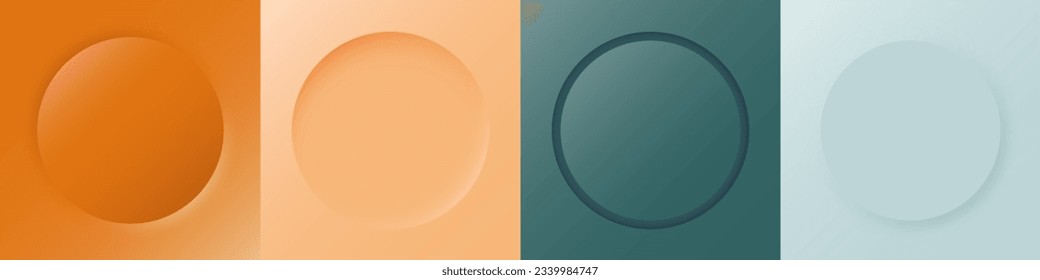 Trendy color circle 3d background set. Modern minimal frame design with copy space. Top view scene