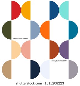 Trendy color design scheme for spring and summer season of 2020, semi spheres on the white