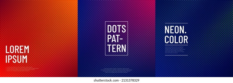 El diseño de la colección de texturas a mitad de tono es de color moderno. Conjunto de puntos abstractos con color rosa, azul, púrpura, naranja y amarillo en color vibrante. Puede usarse para portada, afiche, banner web, volante, anuncio impreso.
