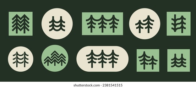 Trendy color fir tree logo set. Christmas tree modern icon collection