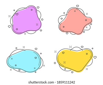 trendy color fluid bubble shapes with decorations and copy space abstract vector illustrations isolated on white background. Purple, pink, blue and yellow colors.
