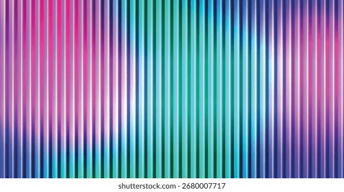 Fundo horizontal da cor da moda de efeito de vidro com nervuras. Textura de plástico iridescente vívida com sobreposição listrada. Banner gradiente ondulação com textura holográfica. Ilustração de vetor futurista.