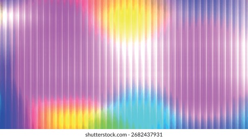 Fondo Horizontal de color de moda de efecto de vidrio acanalado. Textura de plástico iridiscente con superposición de rayas. Anuncio degradado con textura holográfica. Ilustración vectorial.