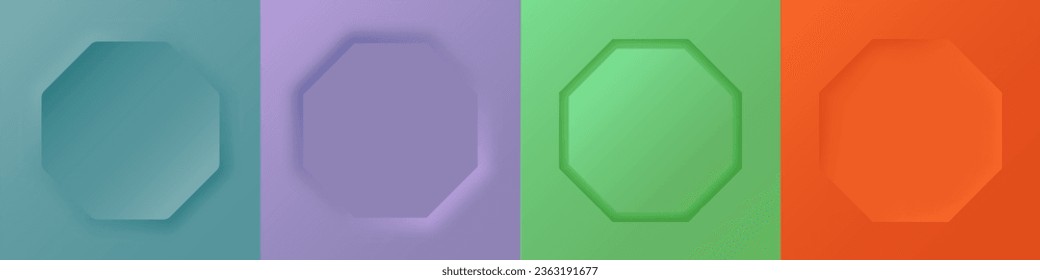 Juego de fondo 3d de octógono de color de moda. Diseño de marco geométrico mínimo moderno. Vista superior