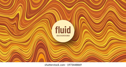 Trendy color optical art wavy stripes pattern. Abstract flowing stripes lines yellow, orange, brown background with copy space. Modern and minimal banner design. Marble design. Vector EPS10