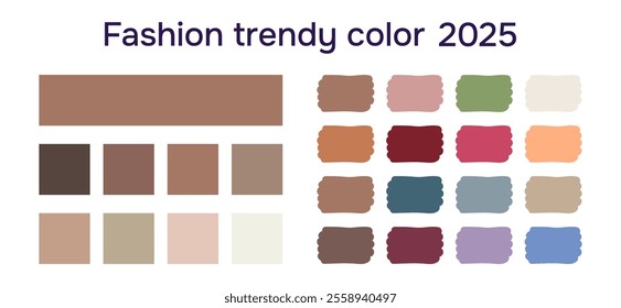 Trendy color palette 2025. Fashionable shades, palette. Vector.