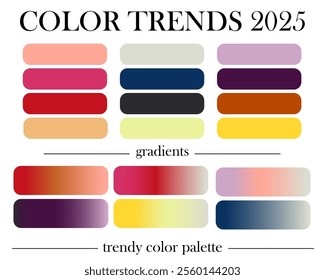Trendy color palette. Future color trends for fashion, graphic design season 2025 2026.