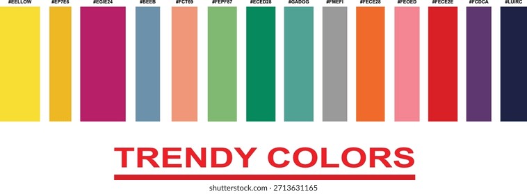 Trendige Farbpalette mit Hexcodes für modernes Grafikdesign. Vektorgrafik