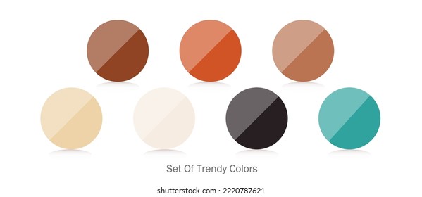Trendy color palette materials, color schemes, color charts, color swatches, and basic colors. 
