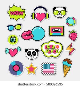 Trendy color patches, stickers and pins