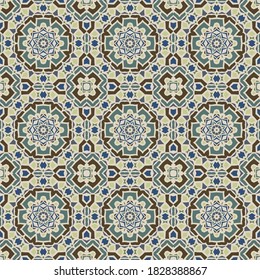 Trendfarbene, nahtlose Mandala-Muster in Grau und Blau für Dekoration, Papier, Fliesen, Textilien, Teppich, Kissen. Inneneinrichtung, Inneneinrichtung, Stoffdesign.