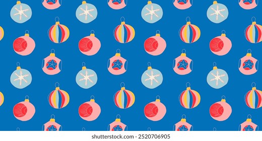 Padrão elegante cor sem costura com doodle brinquedos de Natal. Bolas e decoração para o Ano Novo 
