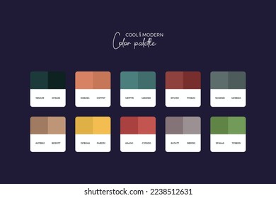 Trendy color swatches. Collection palettes of color swatches for business infographic, social media, mobile app, flat web design, backgrounds. Set of multicolored colors. Vector Illustration