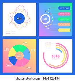 Trendy color ui kit for web design, mobile apps with the different pie charts and comparison diagrams.