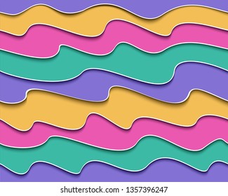 Trendy color wave pattern. Paper cut 3d wave illustration. Seamless vector background.