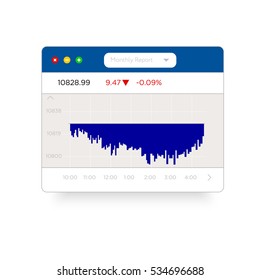 Trendy colored analytical chart of stock market dynamic presented in a form of graph. Cool colors. Vector design illustration. 