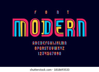 Trendy colored font, modern alphabet, letters and numbers, vector illustration 10eps