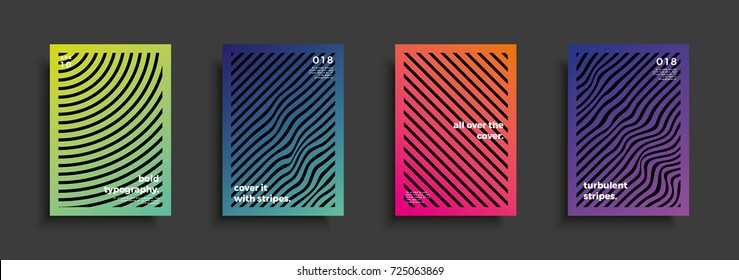 Trendy colorful A4 background set with stripes. For covers, posters, flyers, wallpapers and banners.