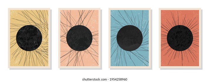 Trendy colorful abstract creative minimalist hand painted art compositions A4 set. Contemporary wall art. Aesthetic minimalist background with textured watercolor shapes. CMYK