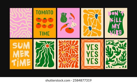 Trendy and colorful abstract food wall art for kitchens. Artistic decor for stylish cafes, restaurants, and modern dining interiors