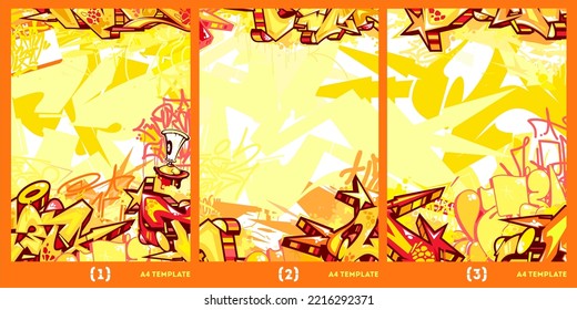 Trendy Colorful Abstract Urban Graffiti Style A4 Poster Vector Illustration Background Template