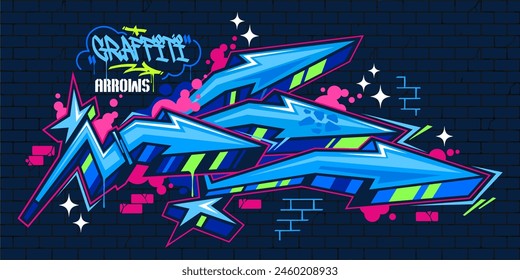 Trendy Colorful Abstract Urban Street Art Graffiti Style Arrows Vector Illustration Template