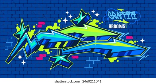 Trendy Colorful Abstract Urban Street Art Graffiti Style Arrows Vector Illustration Template