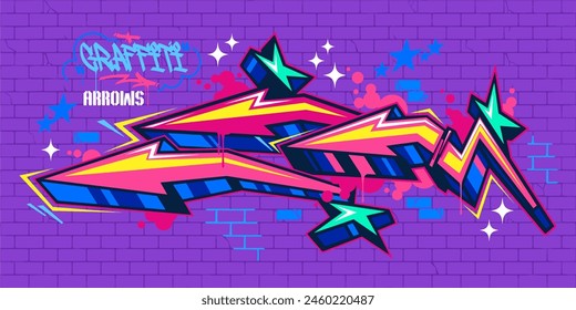 Trendy Colorful Abstract Urban Street Art Graffiti Style Arrows Vector Illustration Template