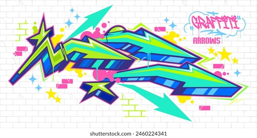 Trendy Colorful Abstract Urban Street Art Graffiti Style Arrows Vector Illustration Template