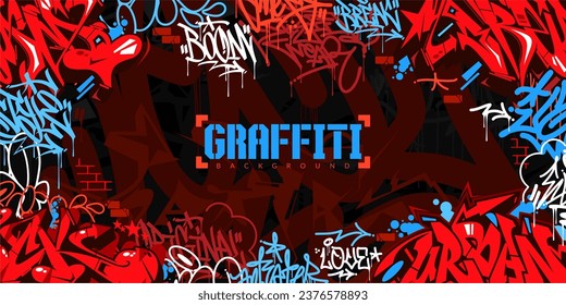 Trendy Colorful Abstract Urban Style Hiphop Graffiti Street Art Vector Illustration Background Template