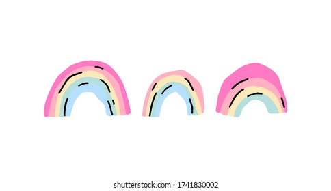 Trendy colorful aesthetic rainbows set. 90s abstract background. Bright simple scandinavian poster for nursery, fashion print