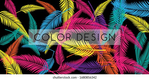 Trendy colorful background. Vector banner with texture from palm leaves.