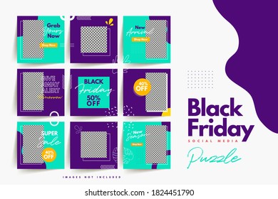 Trendy Colorful Black Friday Social Media Puzzle Template For Product Sale And Discount Promotion