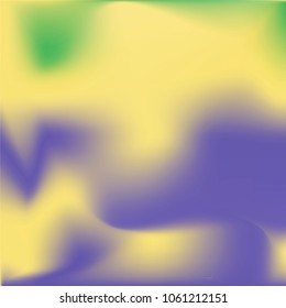 Trendy colorful blur fluid texture. Hologram foil motion background. Green Yellow Violet Blue. Abstract gradient holographic blurry backdrop. Vector design template