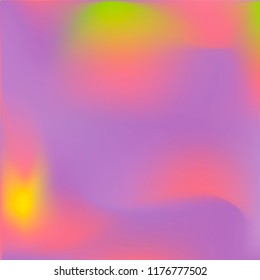 Trendy colorful blur fluid texture. Hologram foil motion background. Abstract gradient holographic blurry backdrop. Vector design template
