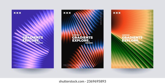 Trendy colorful brochure covers set. Amazing posters with creative gradient patterns. Vector illustration. 