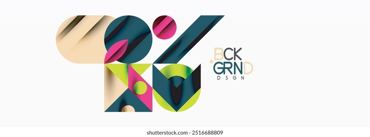 Trendy colorful circles, lines, arrows, triangles and other geometric shapes. Vector Illustration For Wallpaper, Banner, Background, Card, Book Illustration, landing page