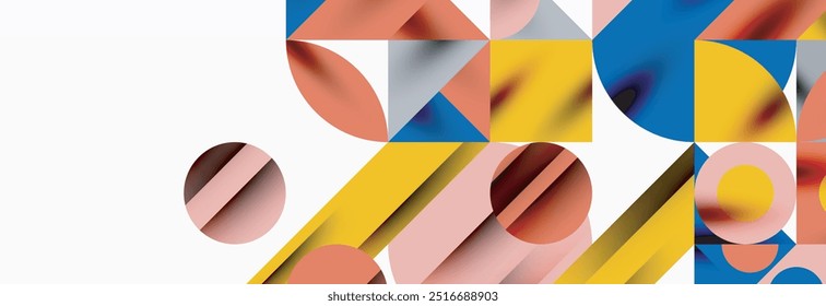 Trendy colorful circles, lines, arrows, triangles and other geometric shapes. Vector Illustration For Wallpaper, Banner, Background, Card, Book Illustration, landing page