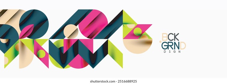 Trendy colorful circles, lines, arrows, triangles and other geometric shapes. Vector Illustration For Wallpaper, Banner, Background, Card, Book Illustration, landing page