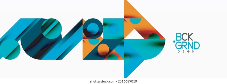 Trendy colorful circles, lines, arrows, triangles and other geometric shapes. Vector Illustration For Wallpaper, Banner, Background, Card, Book Illustration, landing page