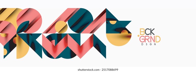 Trendy colorful circles, lines, arrows, triangles and other geometric shapes. Vector Illustration For Wallpaper, Banner, Background, Card, Book Illustration, landing page